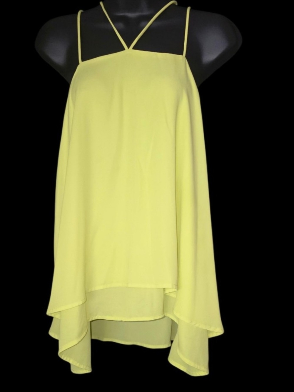 ALLY-MAGIC Neon Yellow Double Strap Chiffon Layered Cami Tank Top - Size XL